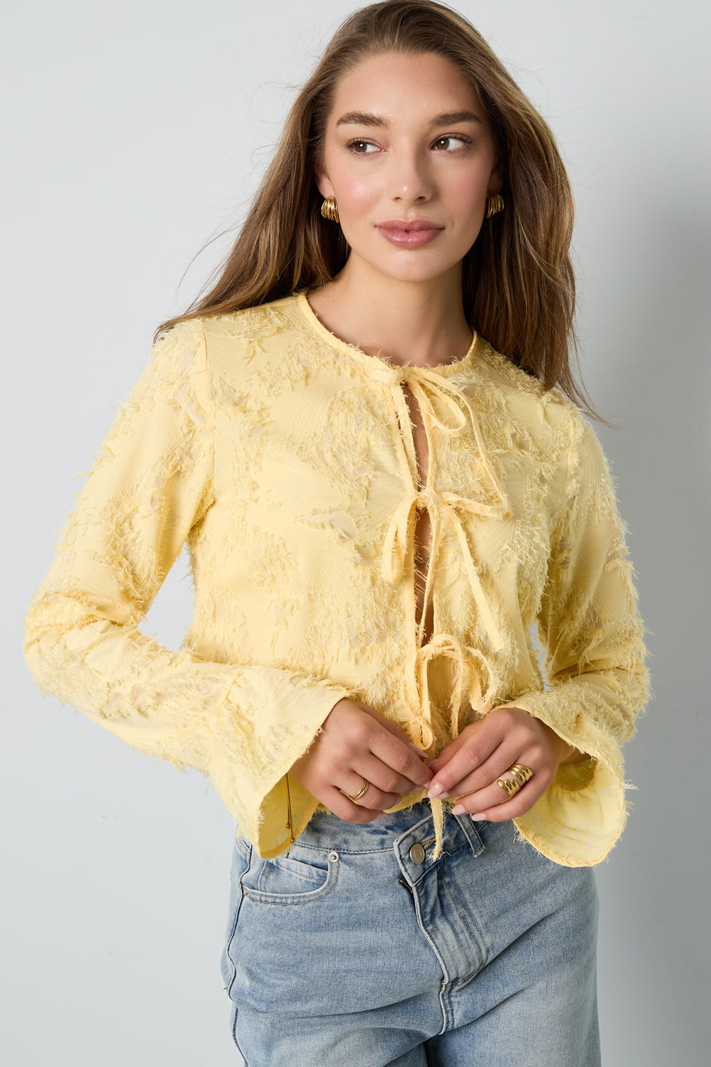Woven Polyester Fiber Women's Long Sleeve Tops Elegant Solid Color Spring/Summer