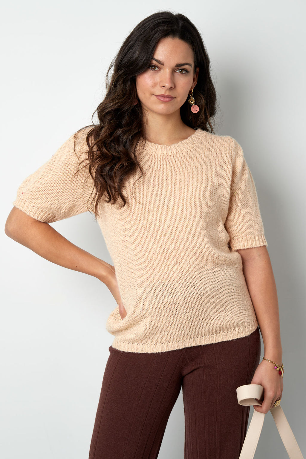 Nylon Women's Short Sleeve Top Knitted Back Tie Design