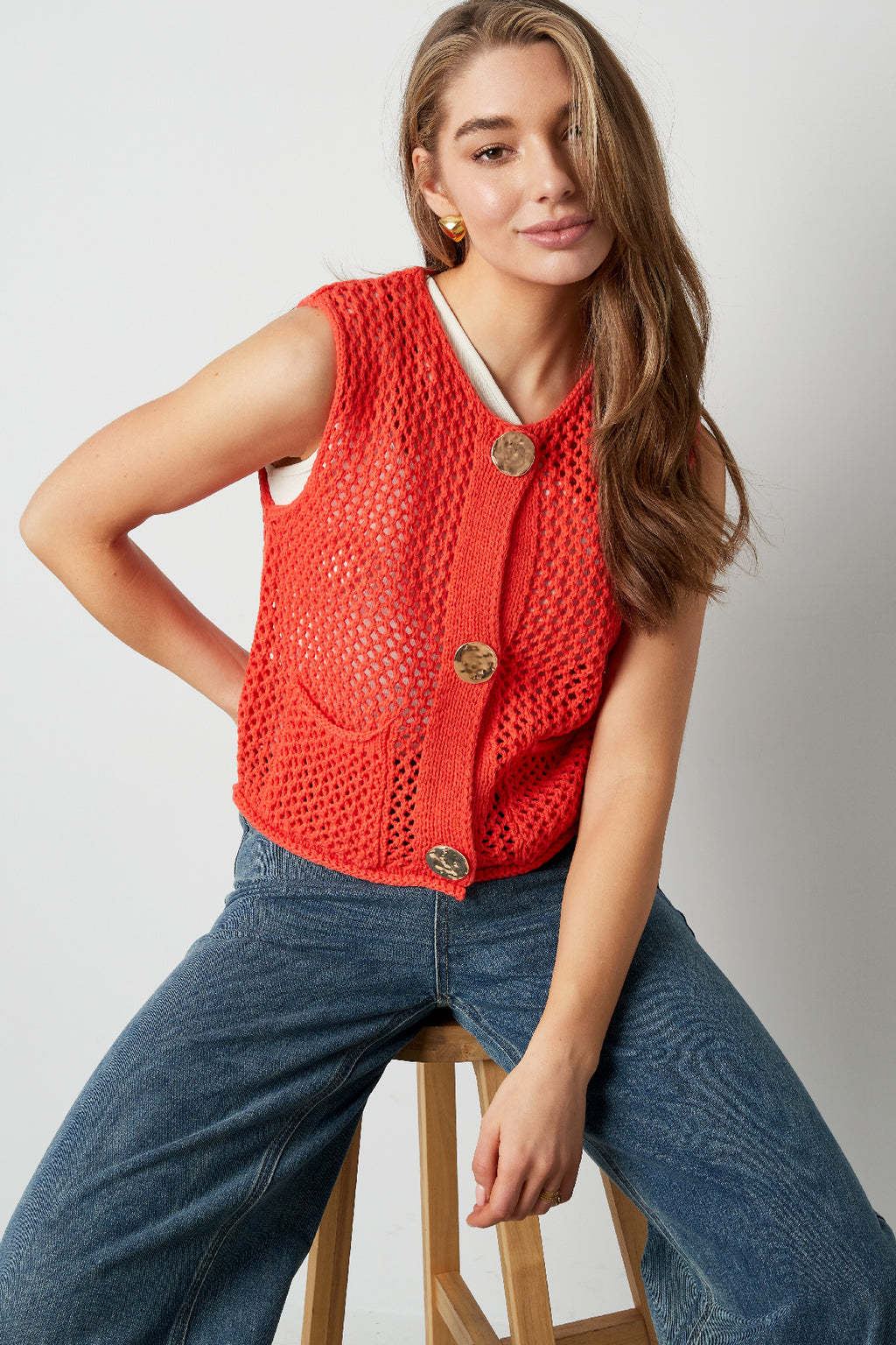 Knitted Polyester Women's Knit Spencer Openwork Design