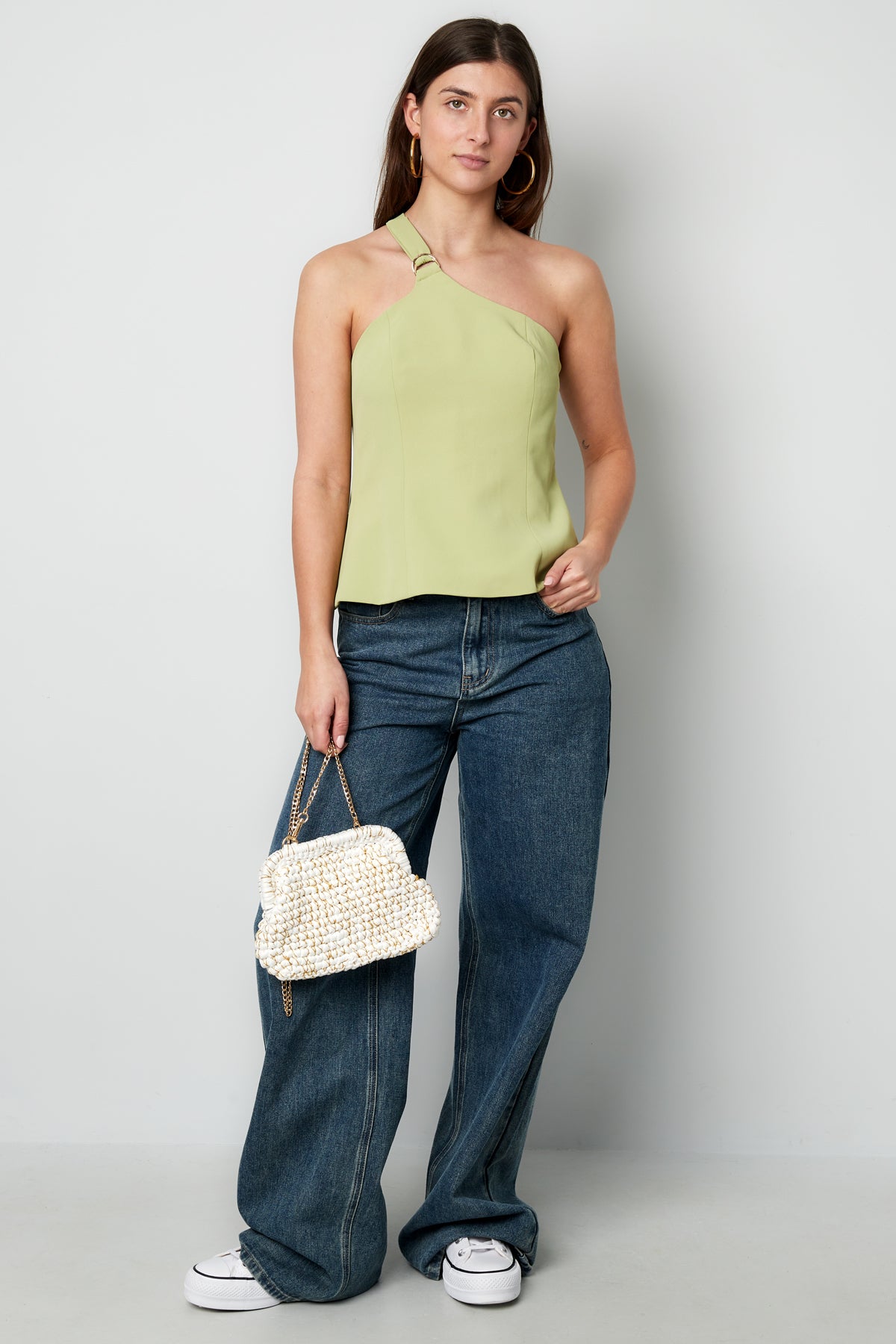 Polyester Women's Sleeveless Top One-Shoulder Asymmetric Design