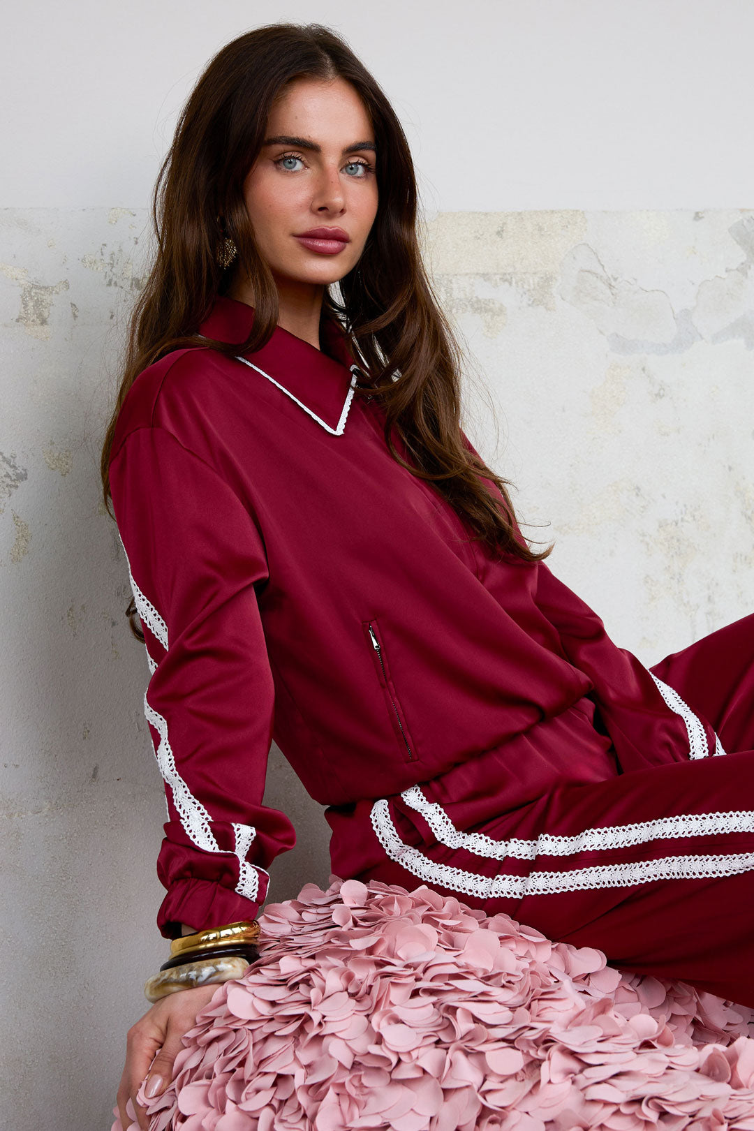 Woven Polyester Fiber Women's Jacket Sporty Color Clash 2-piece Set