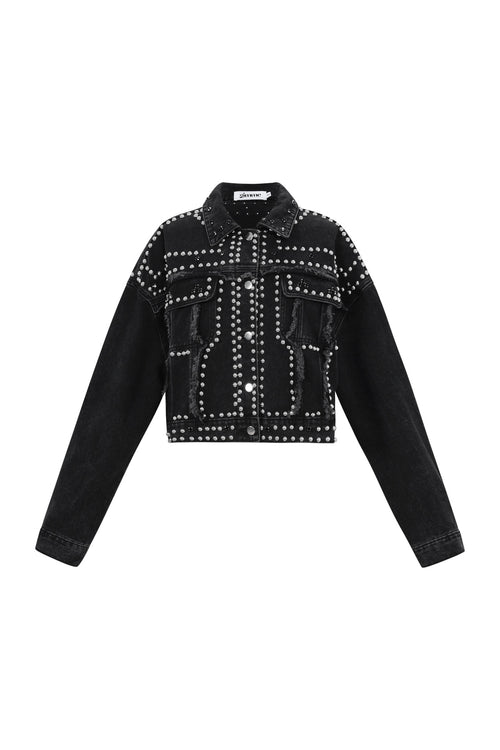 Woven Cotton Women's Denim Jacket Street Solid Color Studded Design