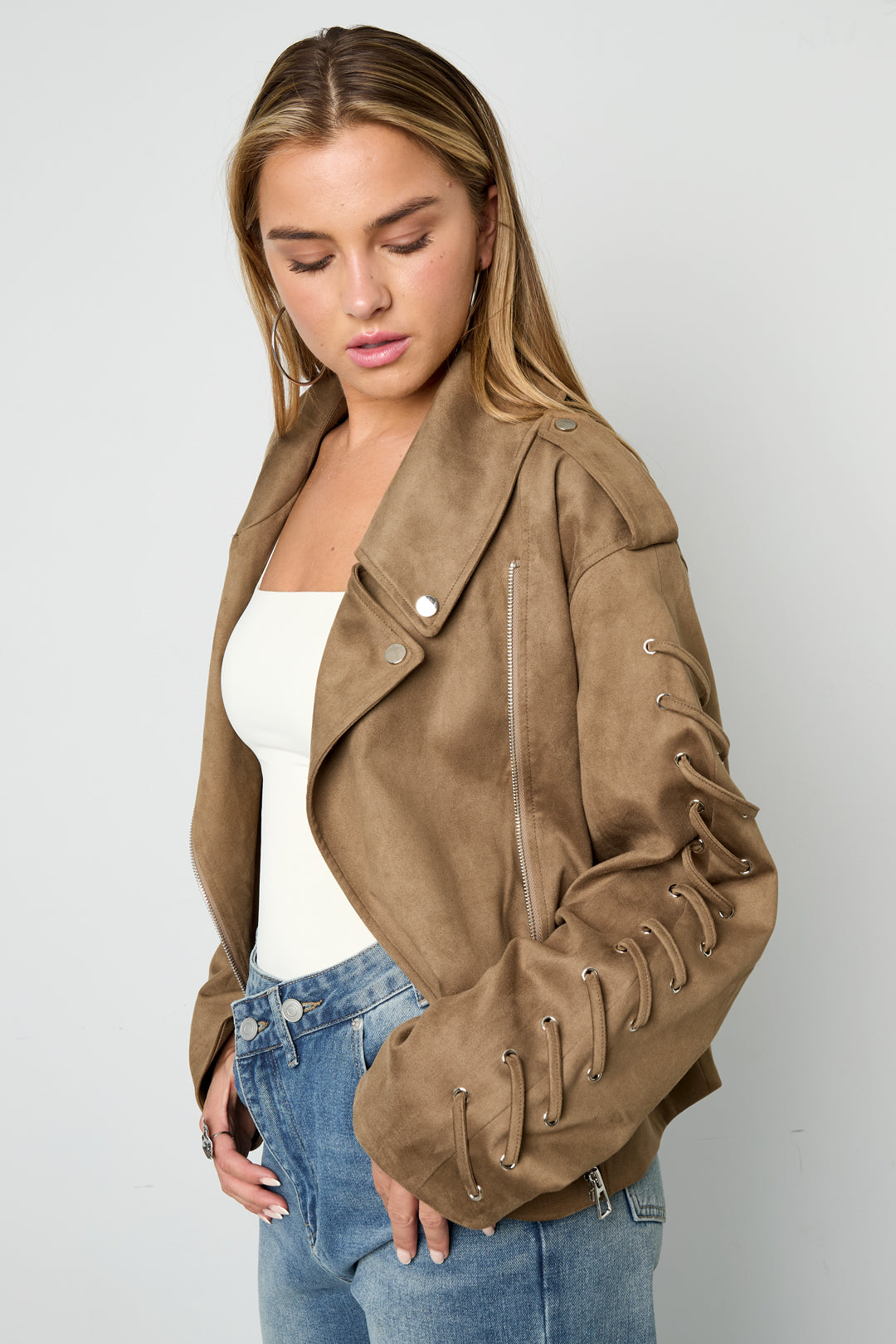 Woven Polyester Fiber Women's Jacket Street Style Tie-up