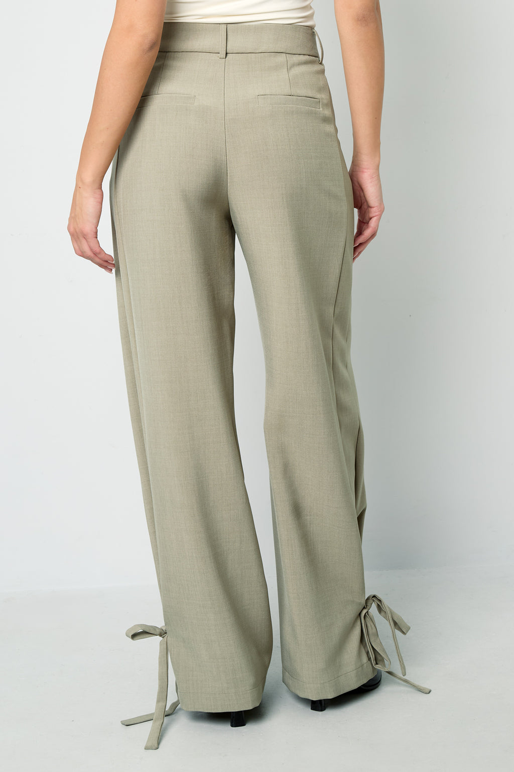 Woven Polyester Fiber Women's Straight Pants Casual Tie-up
