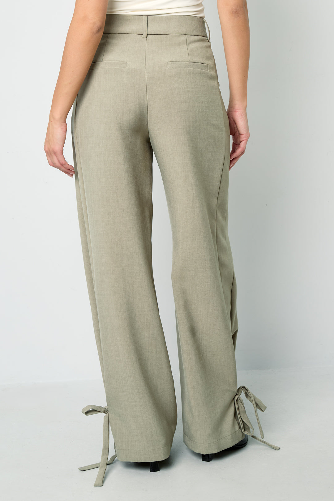 Woven Polyester Fiber Women's Straight Pants Casual Tie-up