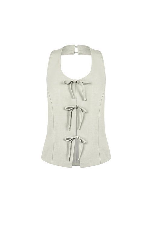 Woven Polyester Fiber Women's Sleeveless Top Casual Bow Detail