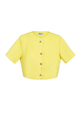 Polyester Women's Short Sleeve Top Cropped Style Buttoned Front