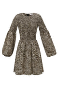 Polyester Women's Mini Dress Leopard Print Puff Sleeve