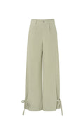 Woven Polyester Fiber Women's Straight Pants Casual Tie-up
