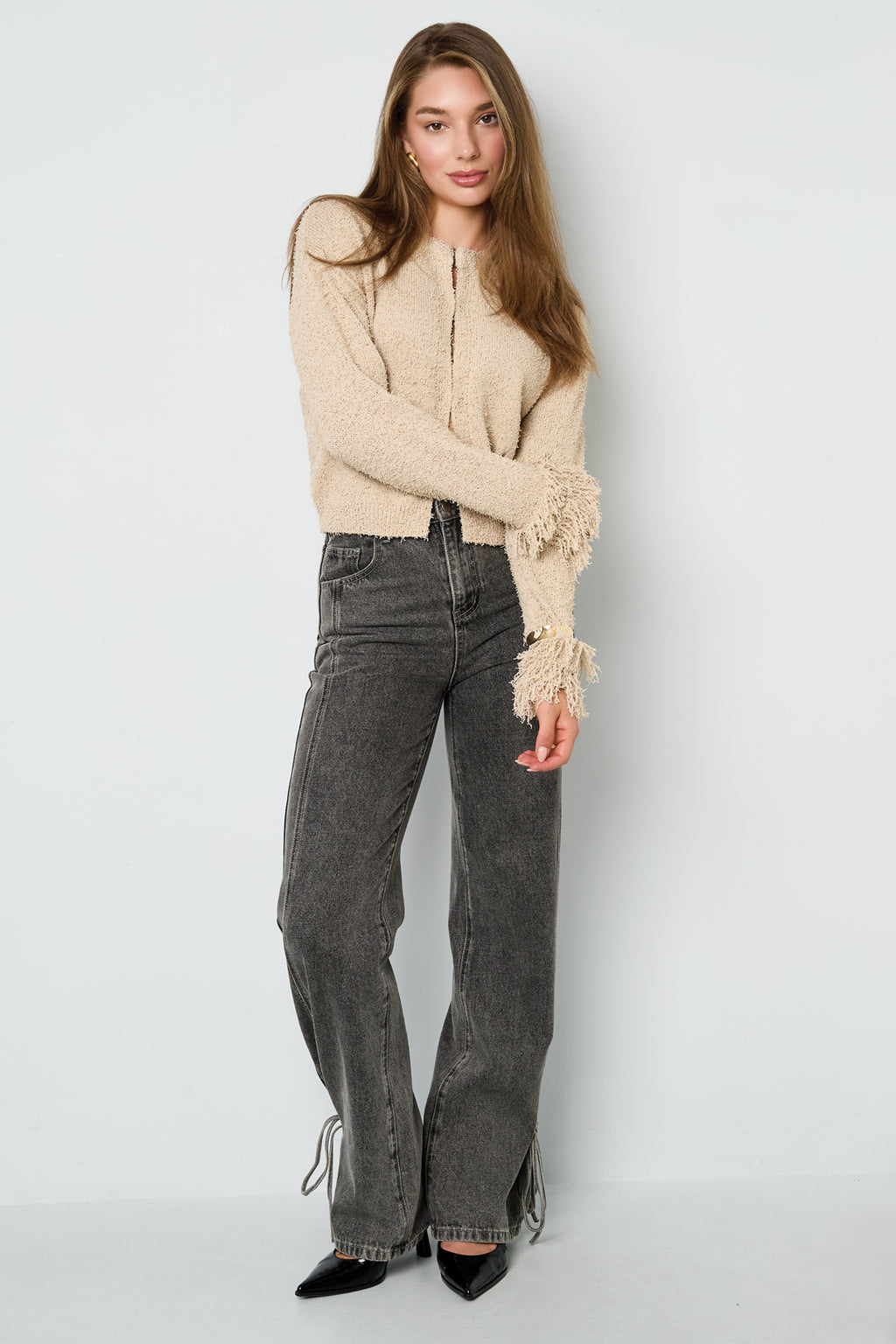 Knitted Polyester Fiber Women's Cardigan Casual Solid Color Fall/Winter