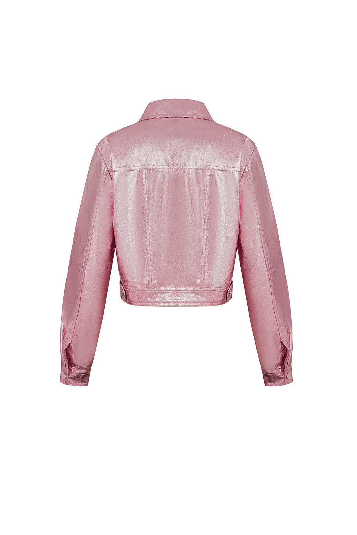 PU Women's Cropped Jacket Shiny Metallic Finish