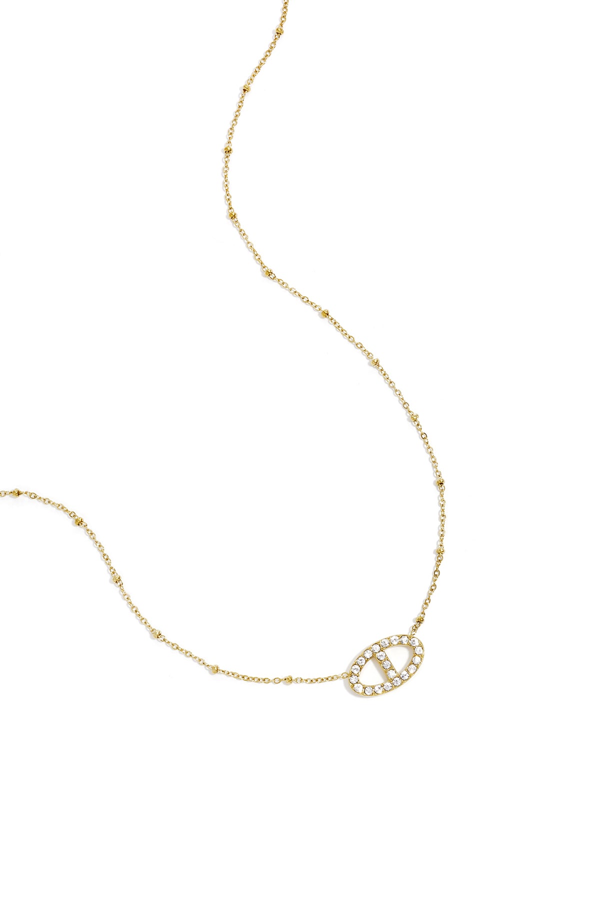 Necklace with decorated oval pendant