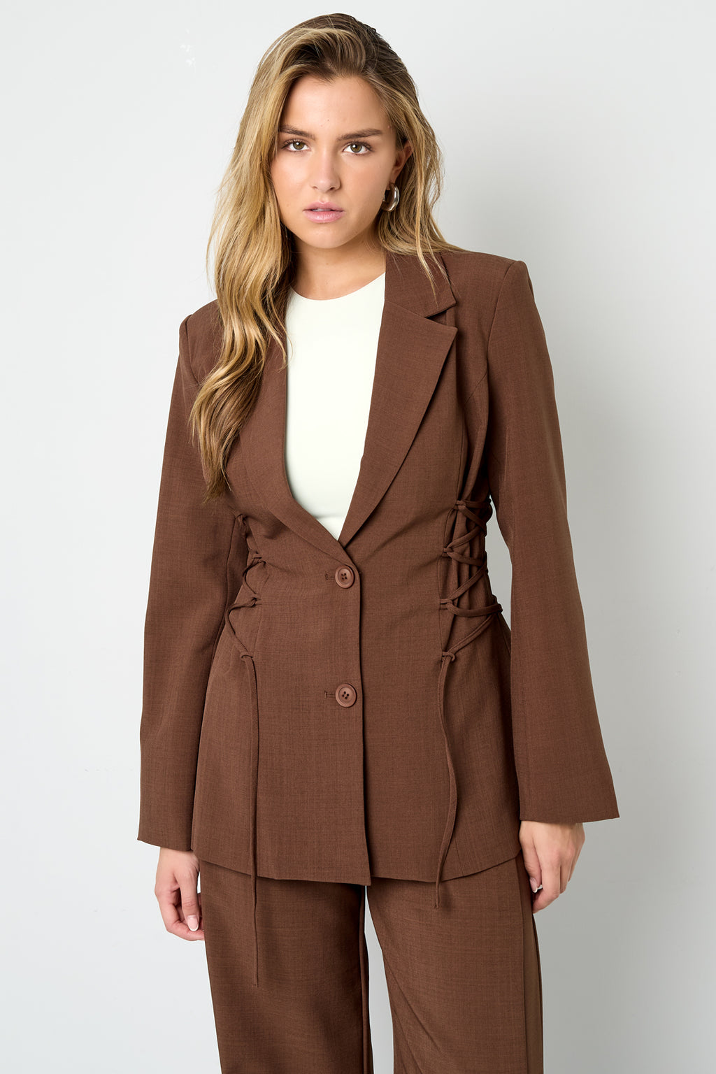 Woven Polyester Fiber Women's Suit Set Elegant Tie-up